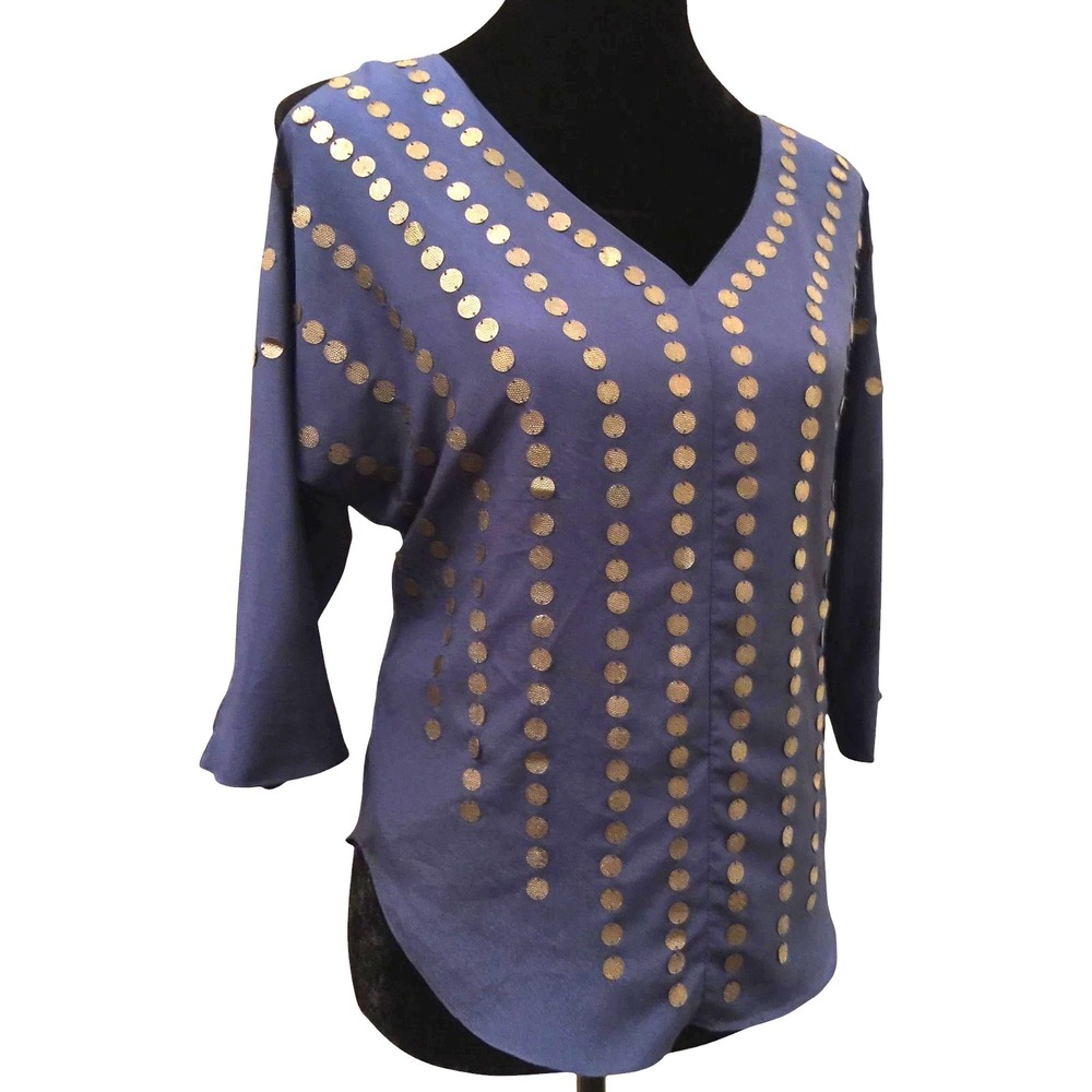 Anthropologie Sparkle & Fade Womens Dolman Top Size Small Blue Cold Shoulder - Picture 6 of 10